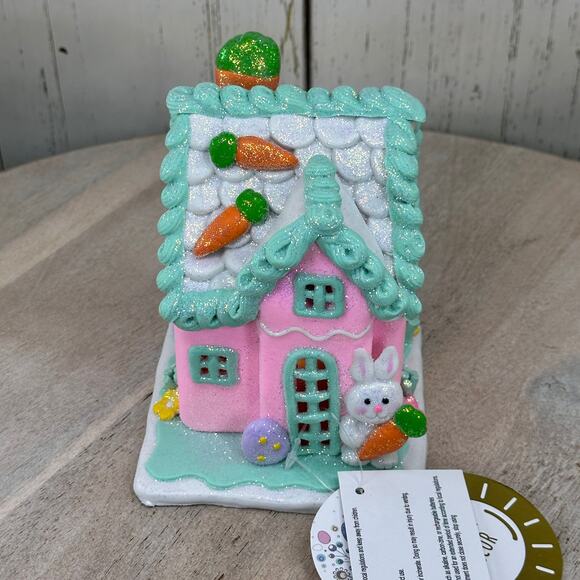 Easter Gingerbread House Tabletop Claydough LED light up Pink White Pastel New - Picture 2 of 11